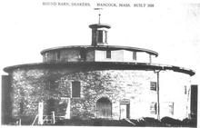 SA0392 - Photo of the round barn. Identified on the front., Winterthur Shaker Photograph and Post Card Collection 1851 to 1921c